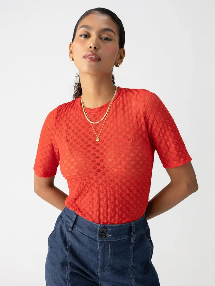 Geo Mesh Tee Cherry Red Women Sanctuary Clothing Tees and Tops
