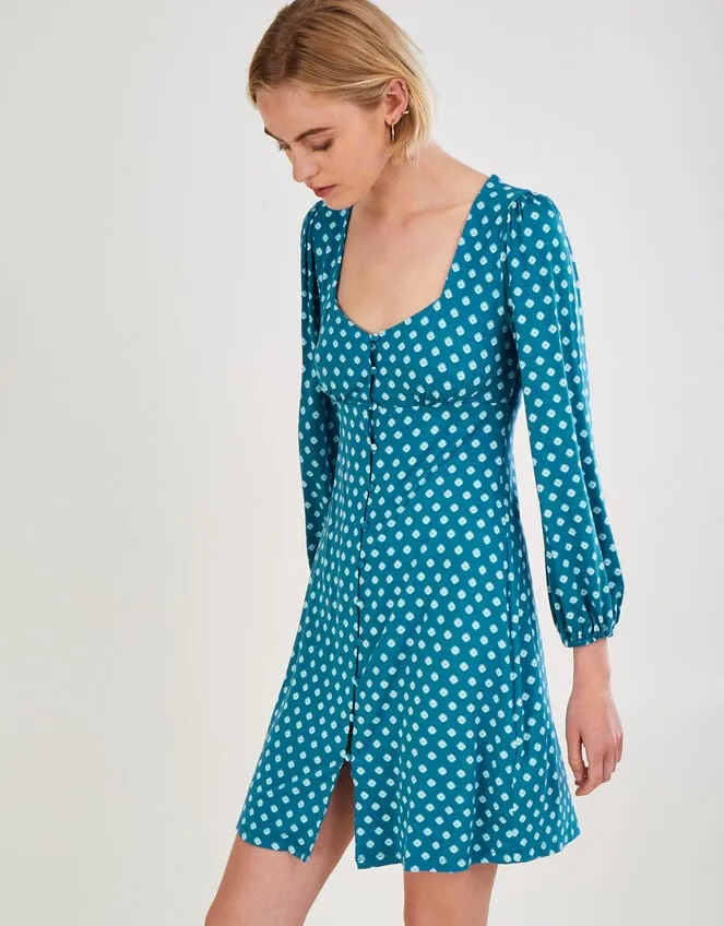 Geometric Print Babydoll Short Jersey Dress Blue Women Monsoon Dresses
