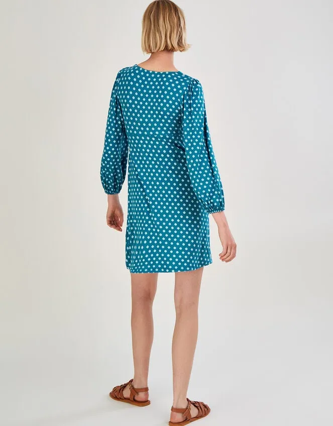 Geometric Print Babydoll Short Jersey Dress Blue Women Monsoon Dresses