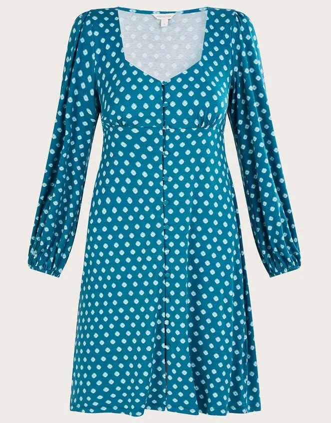Geometric Print Babydoll Short Jersey Dress Blue Women Monsoon Dresses