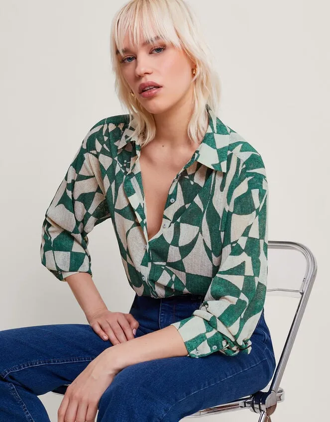 Geometric Print Shirt Green Women Monsoon Tops and Blouses