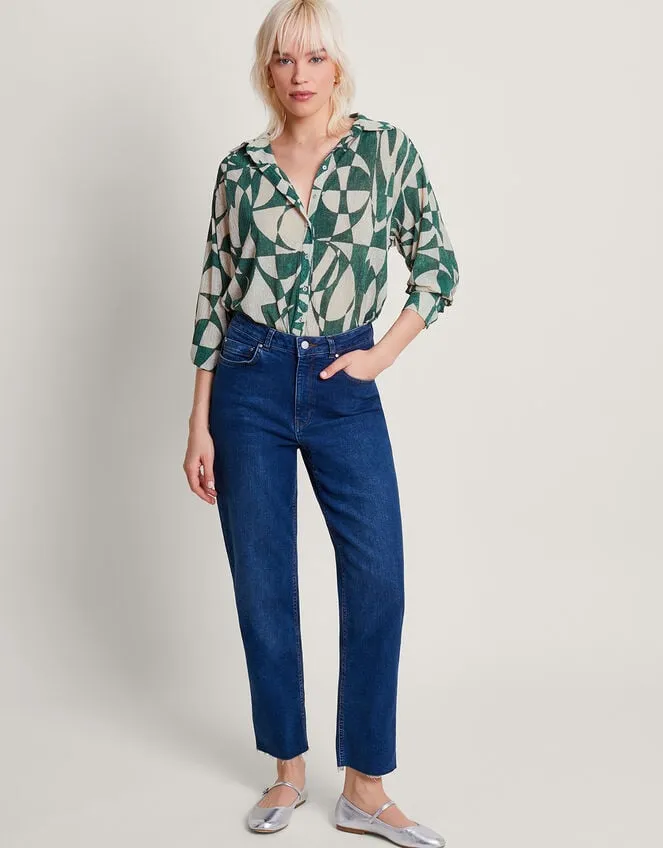 Geometric Print Shirt Green Women Monsoon Tops and Blouses