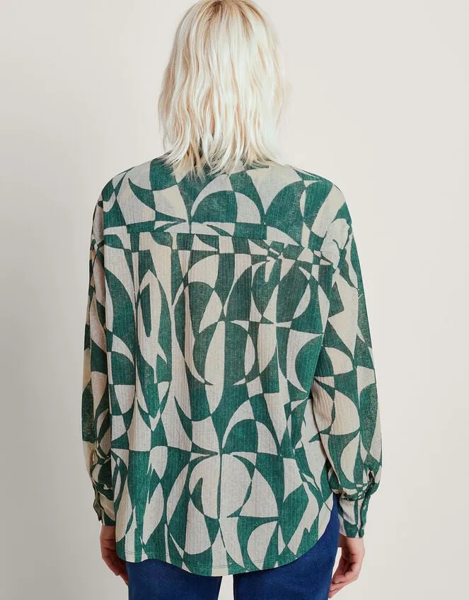 Geometric Print Shirt Green Women Monsoon Tops and Blouses