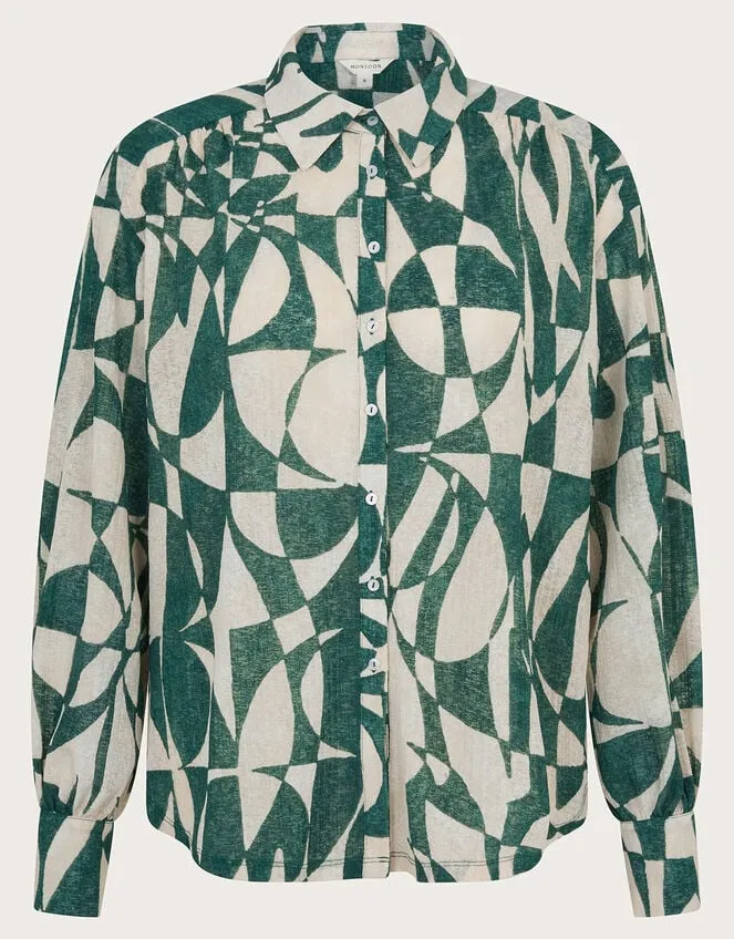 Geometric Print Shirt Green Women Monsoon Tops and Blouses