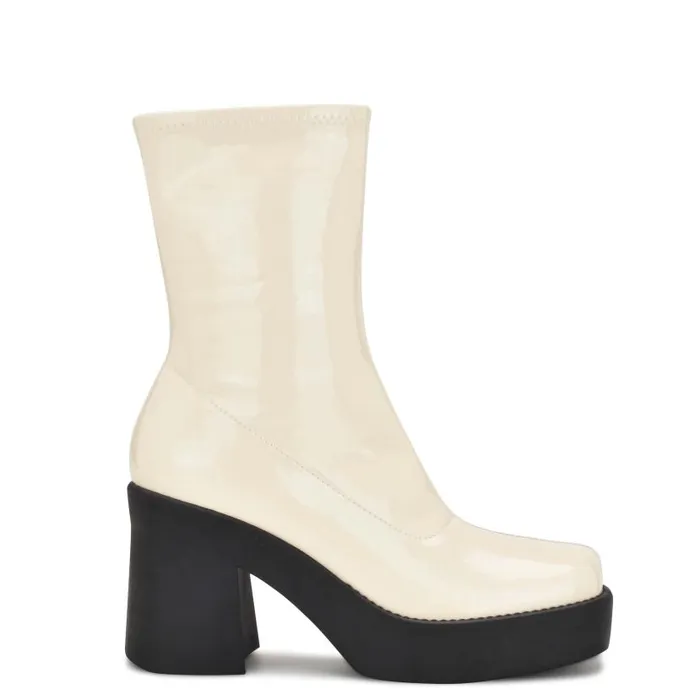 Gerri Heeled Platform Booties Chic Cream Patent Women Nine West Heels