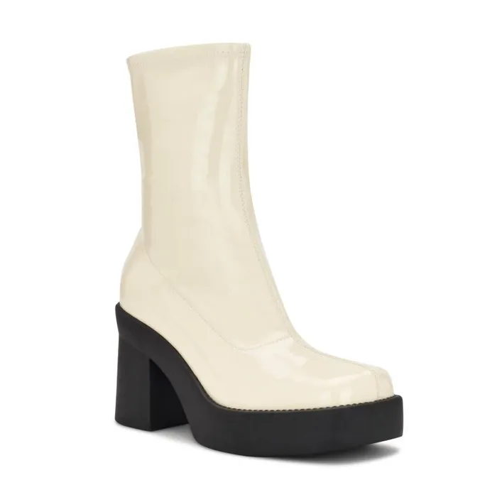 Gerri Heeled Platform Booties Chic Cream Patent Women Nine West Heels