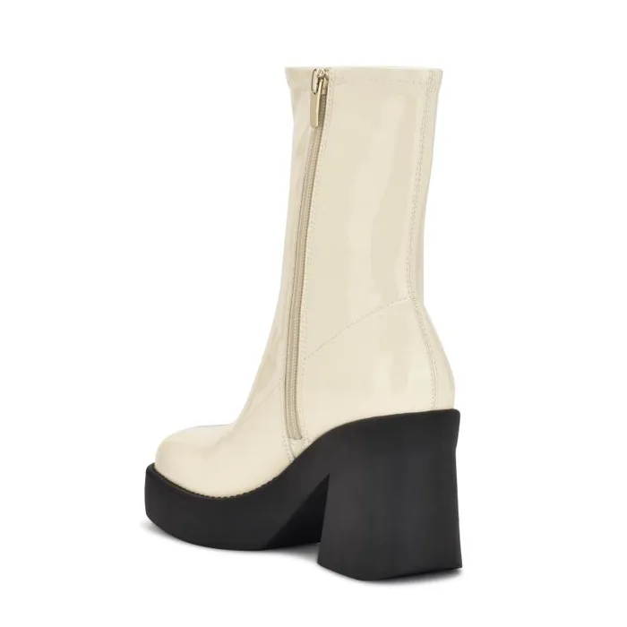 Gerri Heeled Platform Booties Chic Cream Patent Women Nine West Heels
