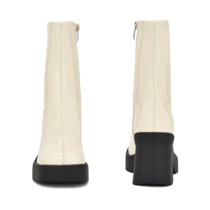 Gerri Heeled Platform Booties Chic Cream Patent Women Nine West Heels