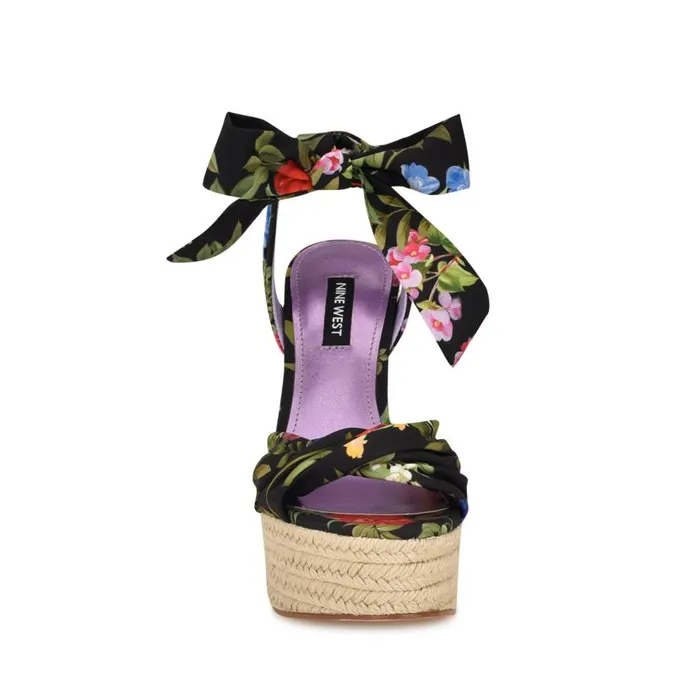 Gertha Platform Espadrille Sandals Black Floral Women Nine West Sandals