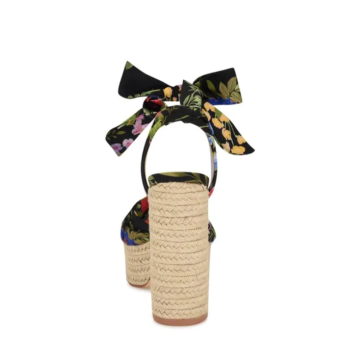 Gertha Platform Espadrille Sandals Black Floral Women Nine West Sandals