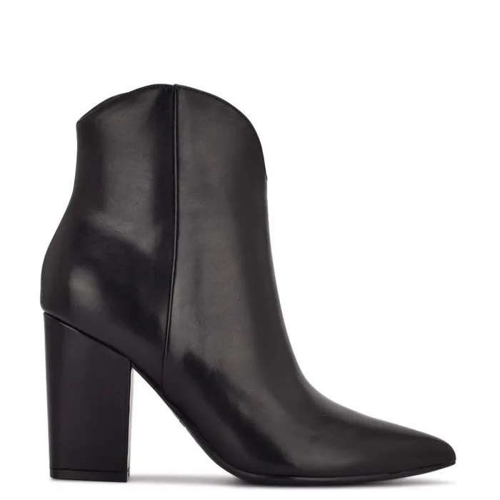 Ghost Ankle Booties Black Leather Women Nine West Heels