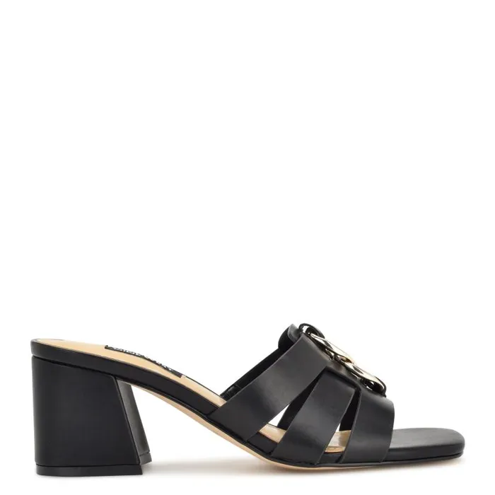 Gipper Heeled Slide Sandals Black Women Nine West Heels