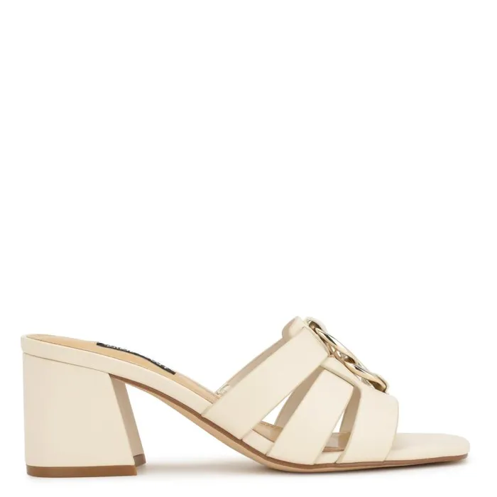 Gipper Heeled Slide Sandals Chic Cream Women Nine West Sandals