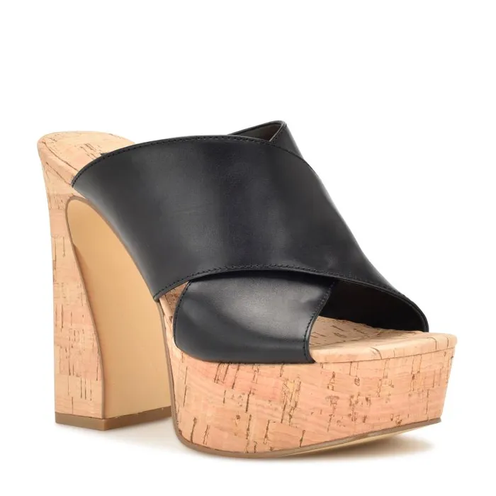Girlz Platform Sandals Black Natural Women Nine West Heels