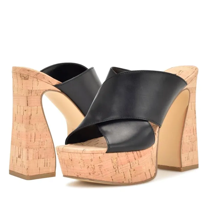 Girlz Platform Sandals Black Natural Women Nine West Heels