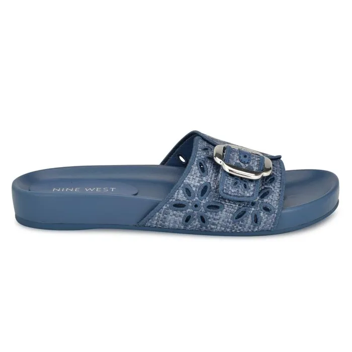 Giulia Casual Footbed Sandals Blue Raffia Women Nine West Sandals