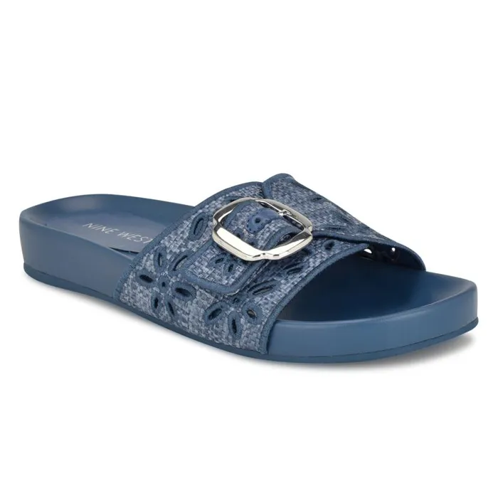 Giulia Casual Footbed Sandals Blue Raffia Women Nine West Sandals