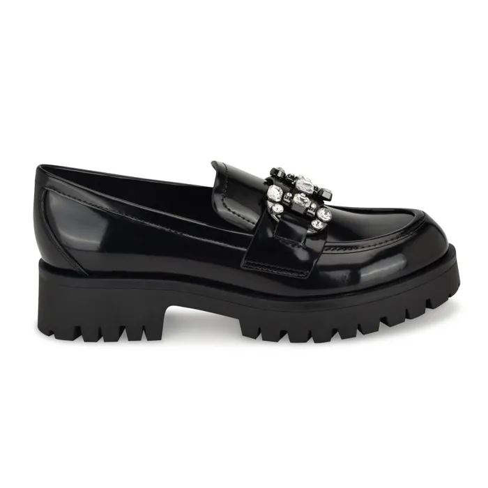 Glammy Lugsole Loafers Black Women Nine West Flats and Loafers