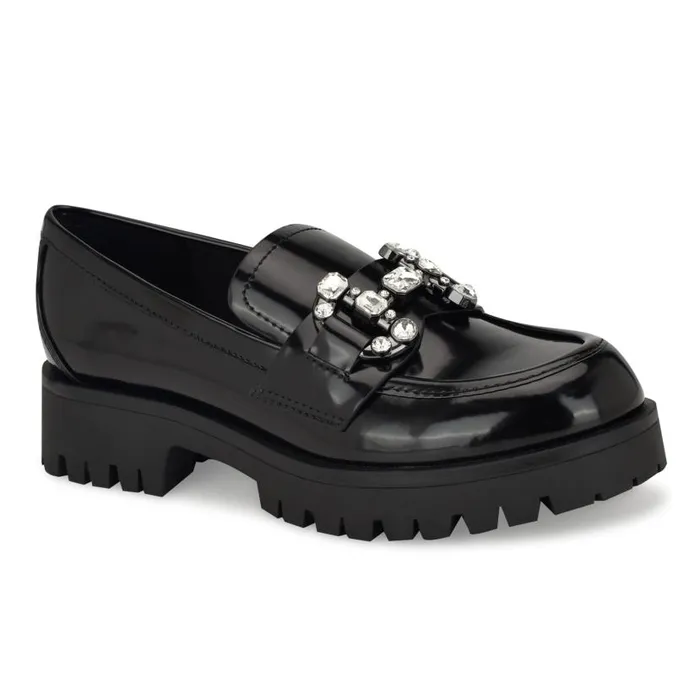 Glammy Lugsole Loafers Black Women Nine West Flats and Loafers