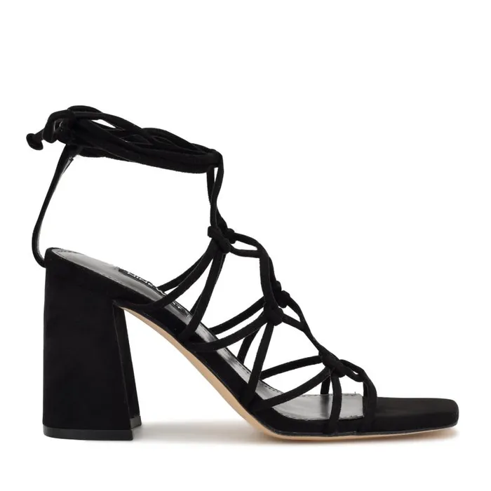 Glaven Ankle Wrap Sandals Black Suede Women Nine West Sandals