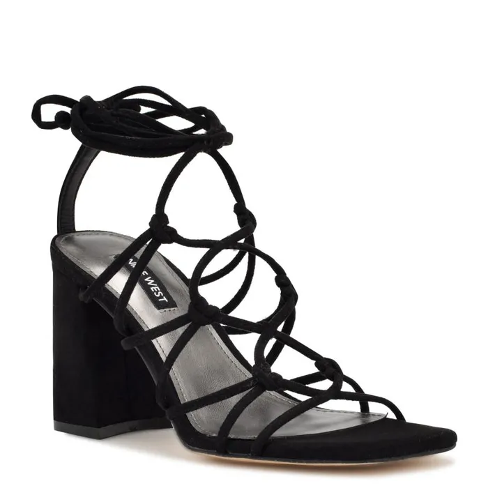 Glaven Ankle Wrap Sandals Black Suede Women Nine West Sandals