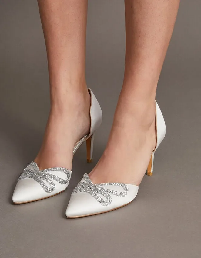 Glitter Bow Pointed Toe Bridal Court Heels Ivory Women Monsoon Heels