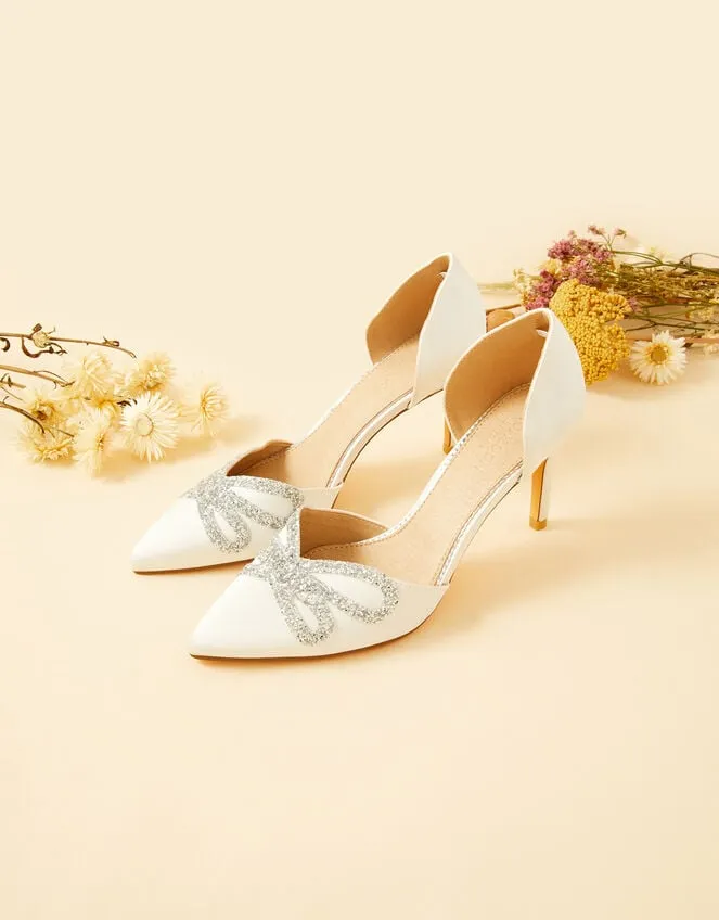 Glitter Bow Pointed Toe Bridal Court Heels Ivory Women Monsoon Heels