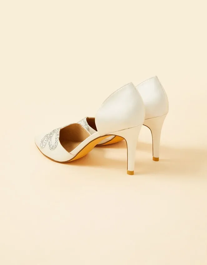 Glitter Bow Pointed Toe Bridal Court Heels Ivory Women Monsoon Heels