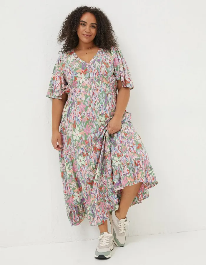 Grace Expressive Floral Midi Dress Light Green Women FatFace Dresses