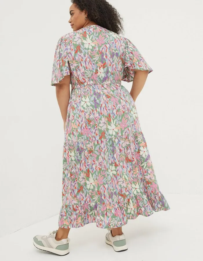 Grace Expressive Floral Midi Dress Light Green Women FatFace Dresses