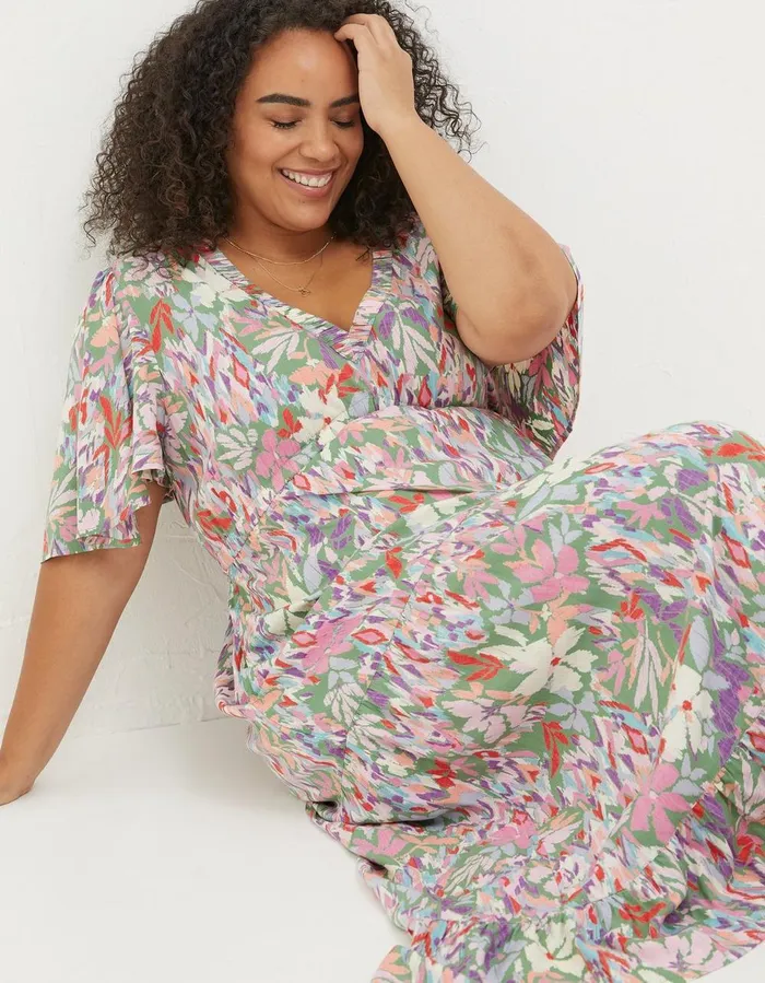Grace Expressive Floral Midi Dress Light Green Women FatFace Dresses