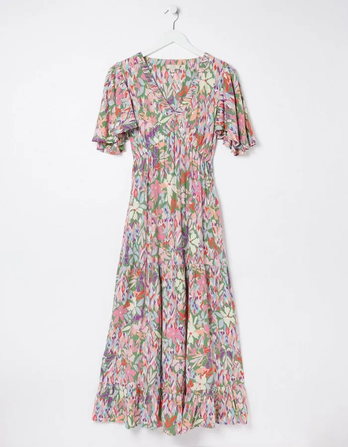 Grace Expressive Floral Midi Dress Light Green Women FatFace Dresses