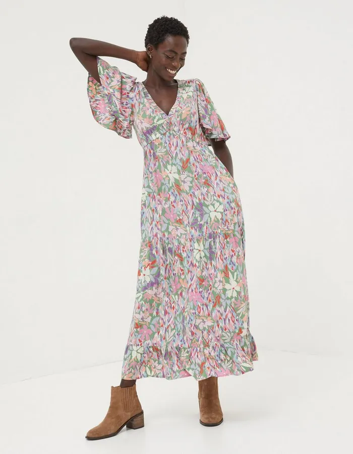 Grace Expressive Floral Midi Dress Light Green Women FatFace Dresses