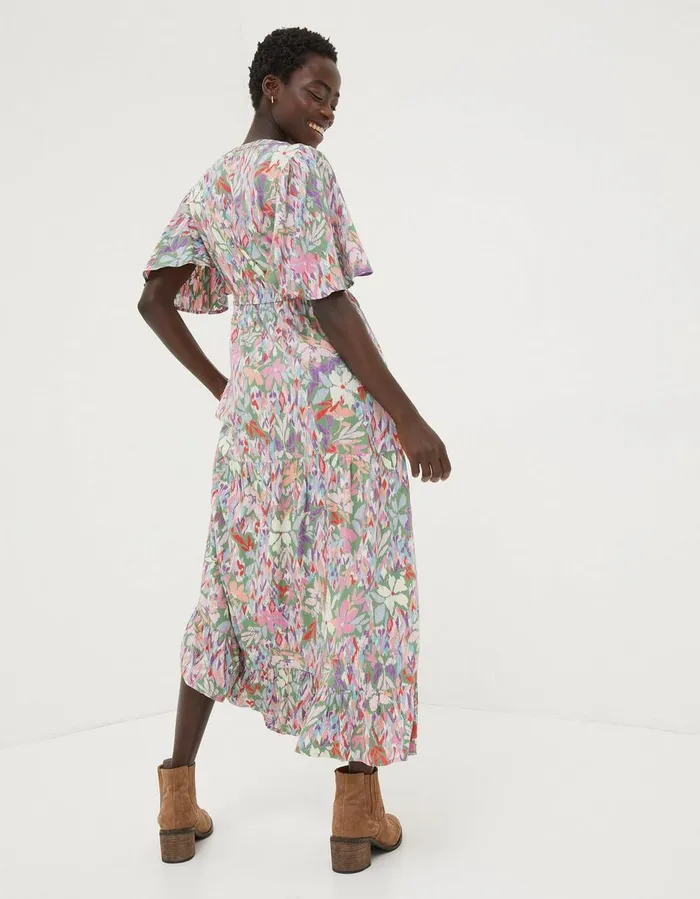 Grace Expressive Floral Midi Dress Light Green Women FatFace Dresses