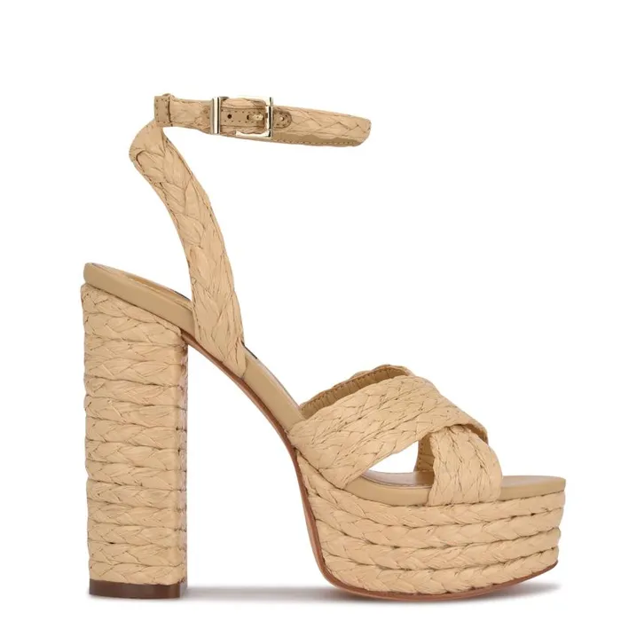 Hadyn Platform Sandals Natural Raffia Women Nine West Sandals