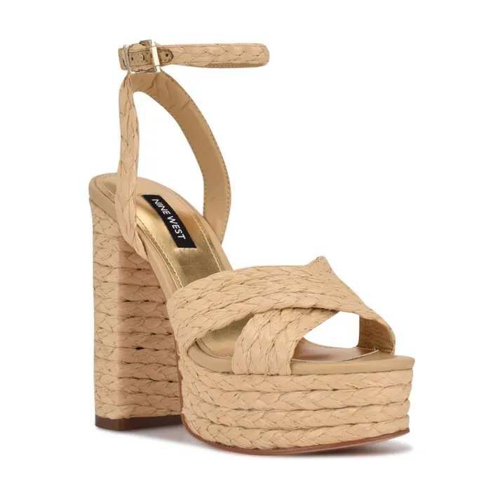 Hadyn Platform Sandals Natural Raffia Women Nine West Sandals