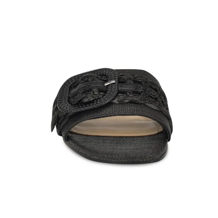 Hagleigh Flat Slide Sandals Black Raffia Women Nine West Sandals