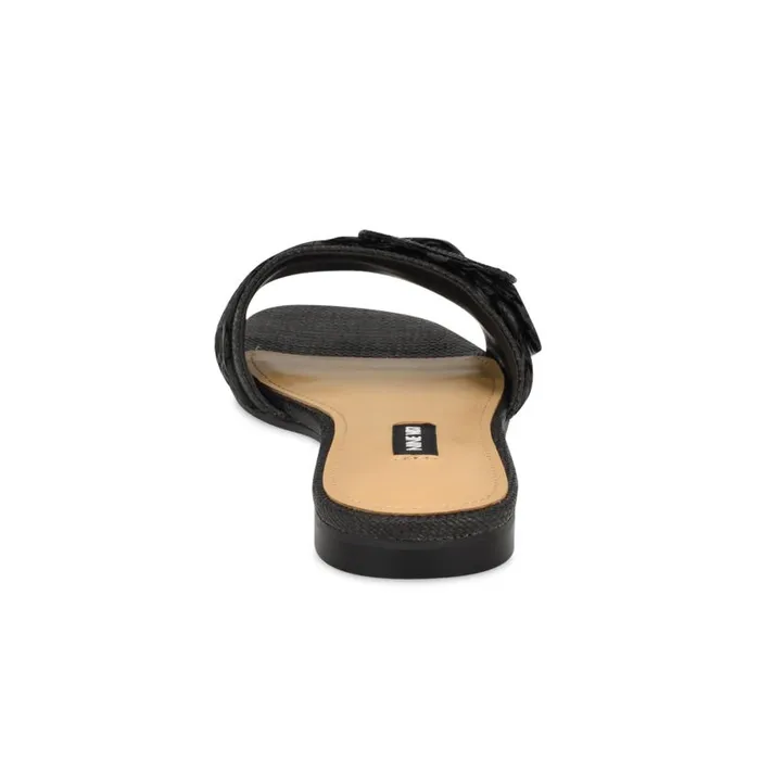 Hagleigh Flat Slide Sandals Black Raffia Women Nine West Sandals