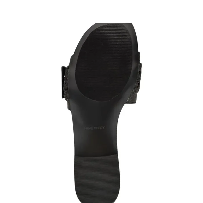 Hagleigh Flat Slide Sandals Black Raffia Women Nine West Sandals