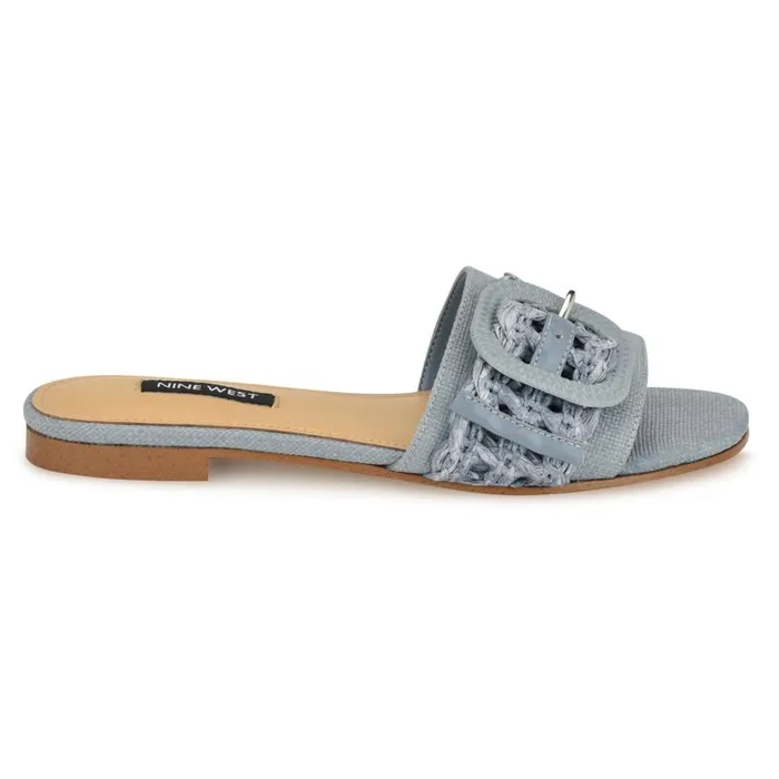 Hagleigh Flat Slide Sandals Blue Raffia Women Nine West Sandals