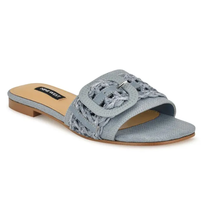 Hagleigh Flat Slide Sandals Blue Raffia Women Nine West Sandals