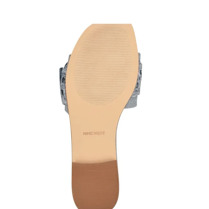Hagleigh Flat Slide Sandals Blue Raffia Women Nine West Sandals