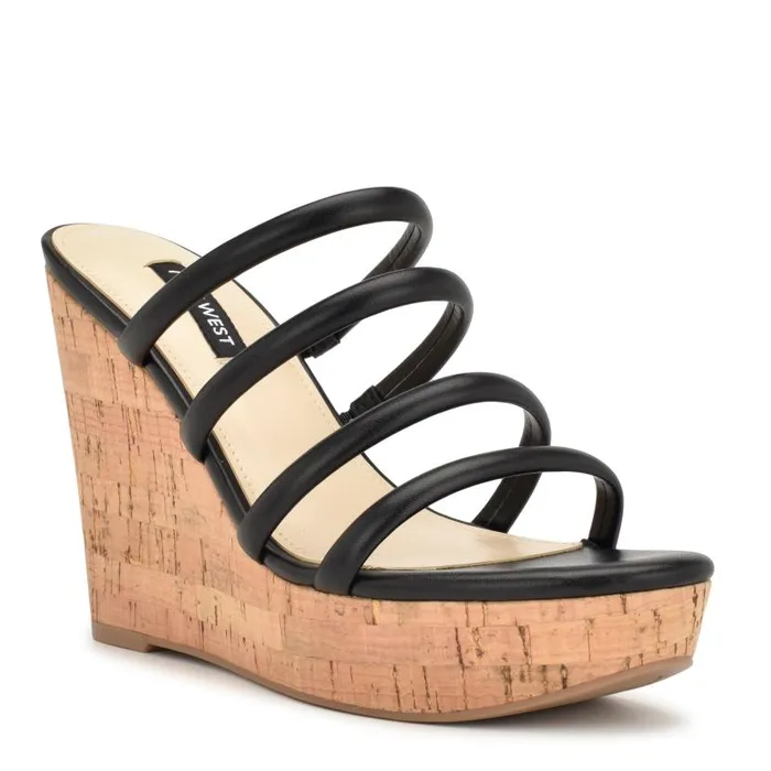 Haloway Espadrille Wedge Sandals Black Women Nine West Sandals