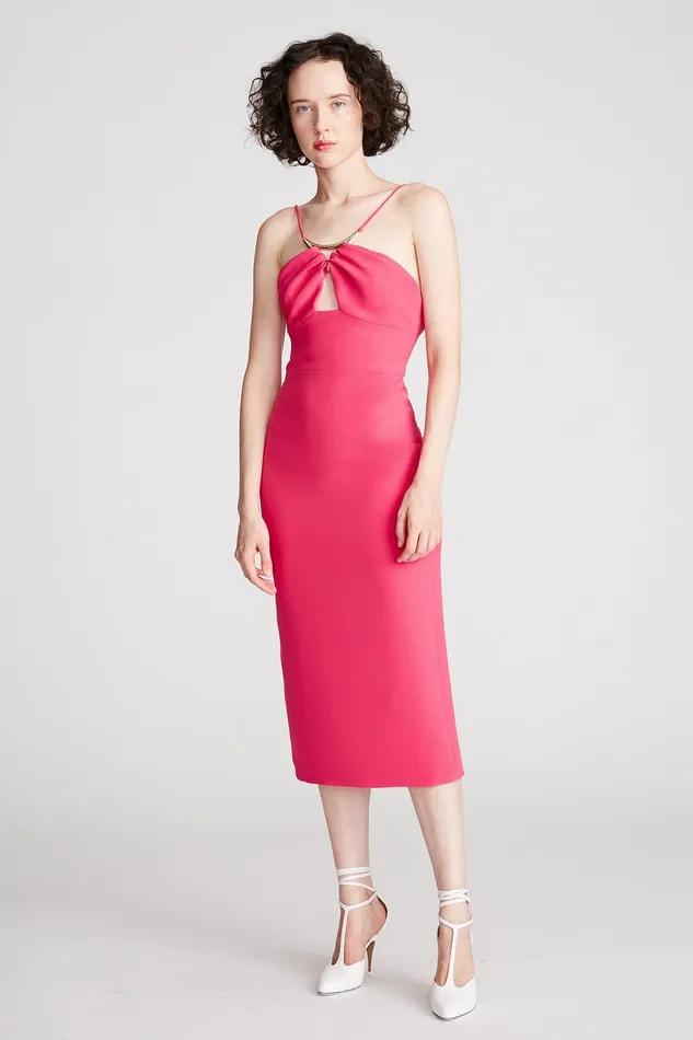 Halston Adrina Dress In Stretch Crepe Magenta Women Cocktail Dresses