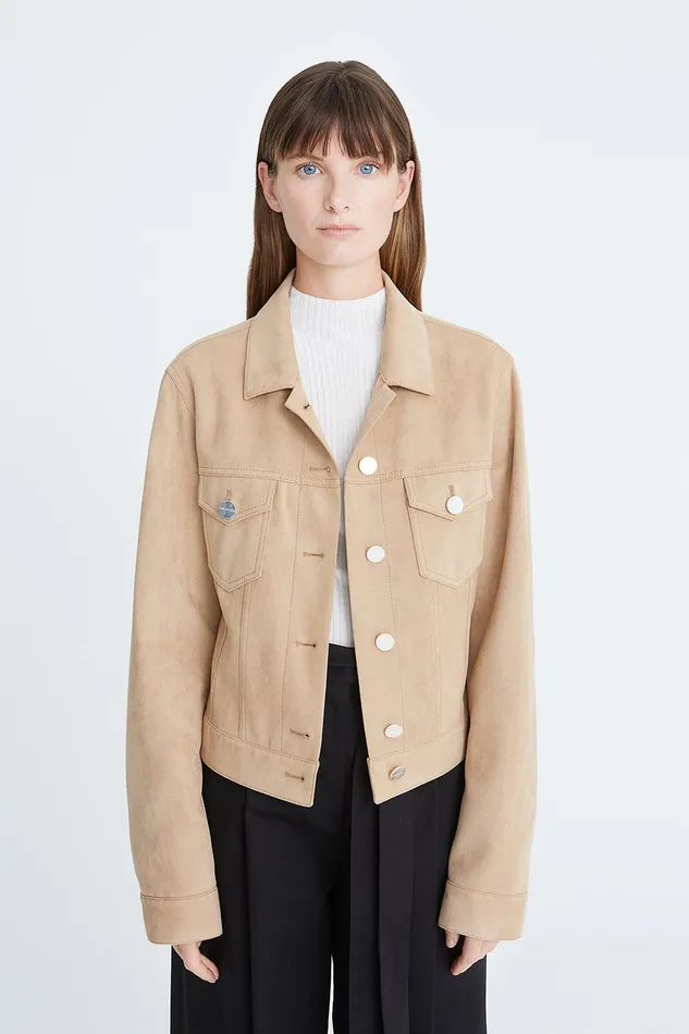Halston Adson Ultra Suede Jacket Stone Women Jackets And Blazers