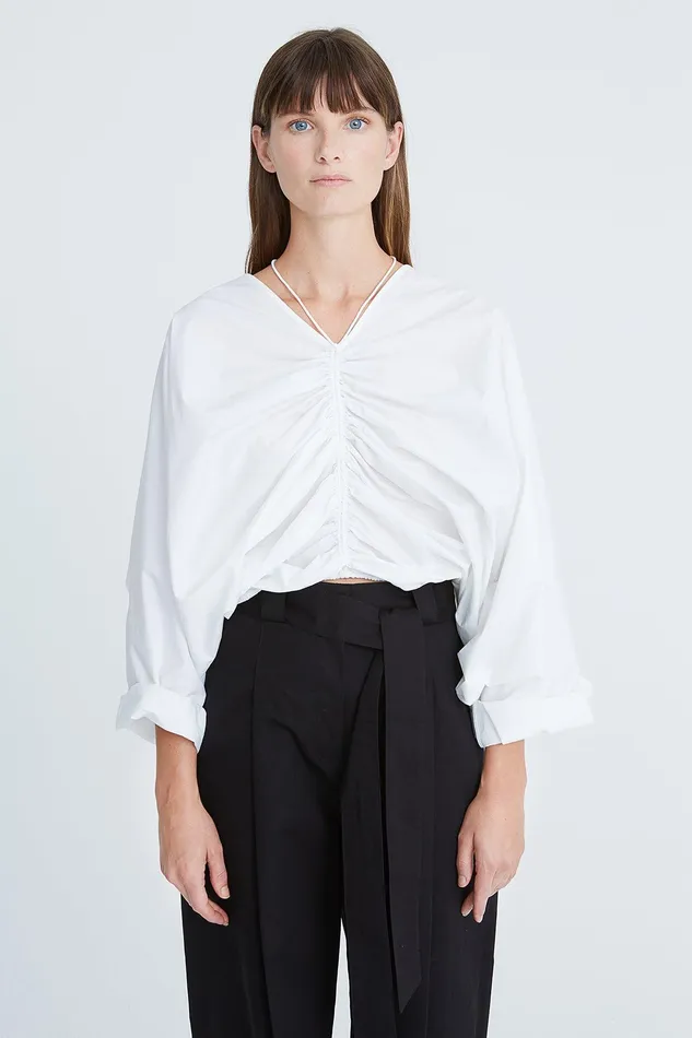 Halston Alana Cotton Shirting Top Optic White Women Tops