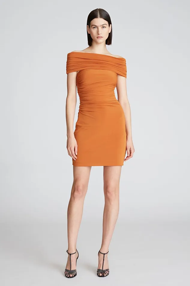 Halston Aliana Dress In Jersey Amber Women Mini Dresses