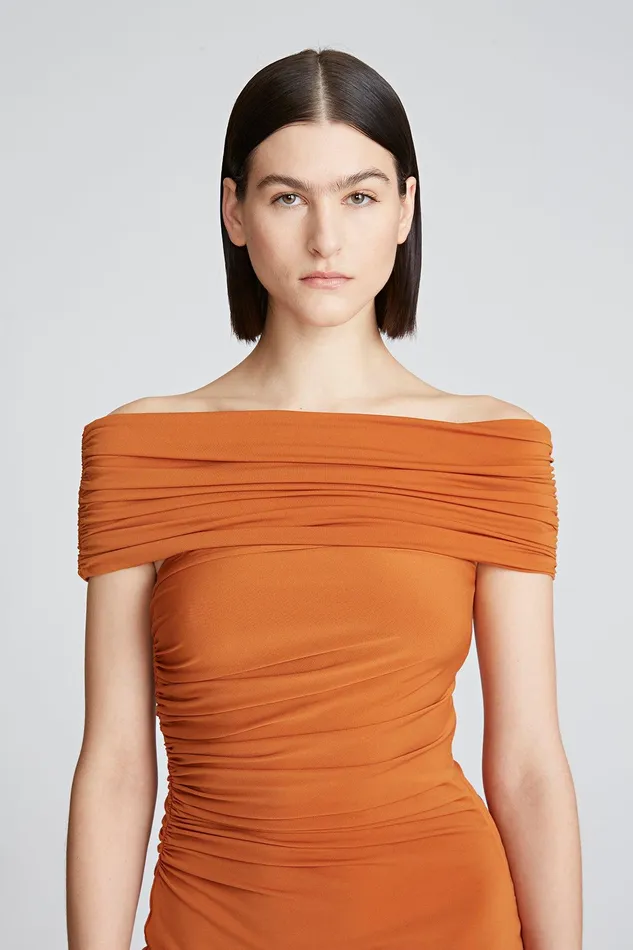 Halston Aliana Dress In Jersey Amber Women Mini Dresses Halston Aliana Dress In Jersey Amber Women Mini Dresses