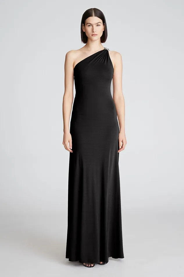 Halston Alison Gown In Matte Jersey Black Women Black Dresses