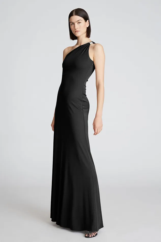 Halston Alison Gown In Matte Jersey Black Women Black Dresses Halston Alison Gown In Matte Jersey Black Women Black Dresses
